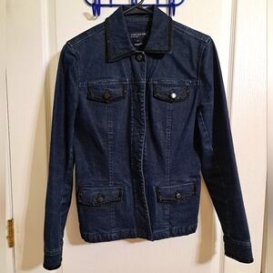 J Jill Signature Dark Wash Denim Beaded Jacket Size Small